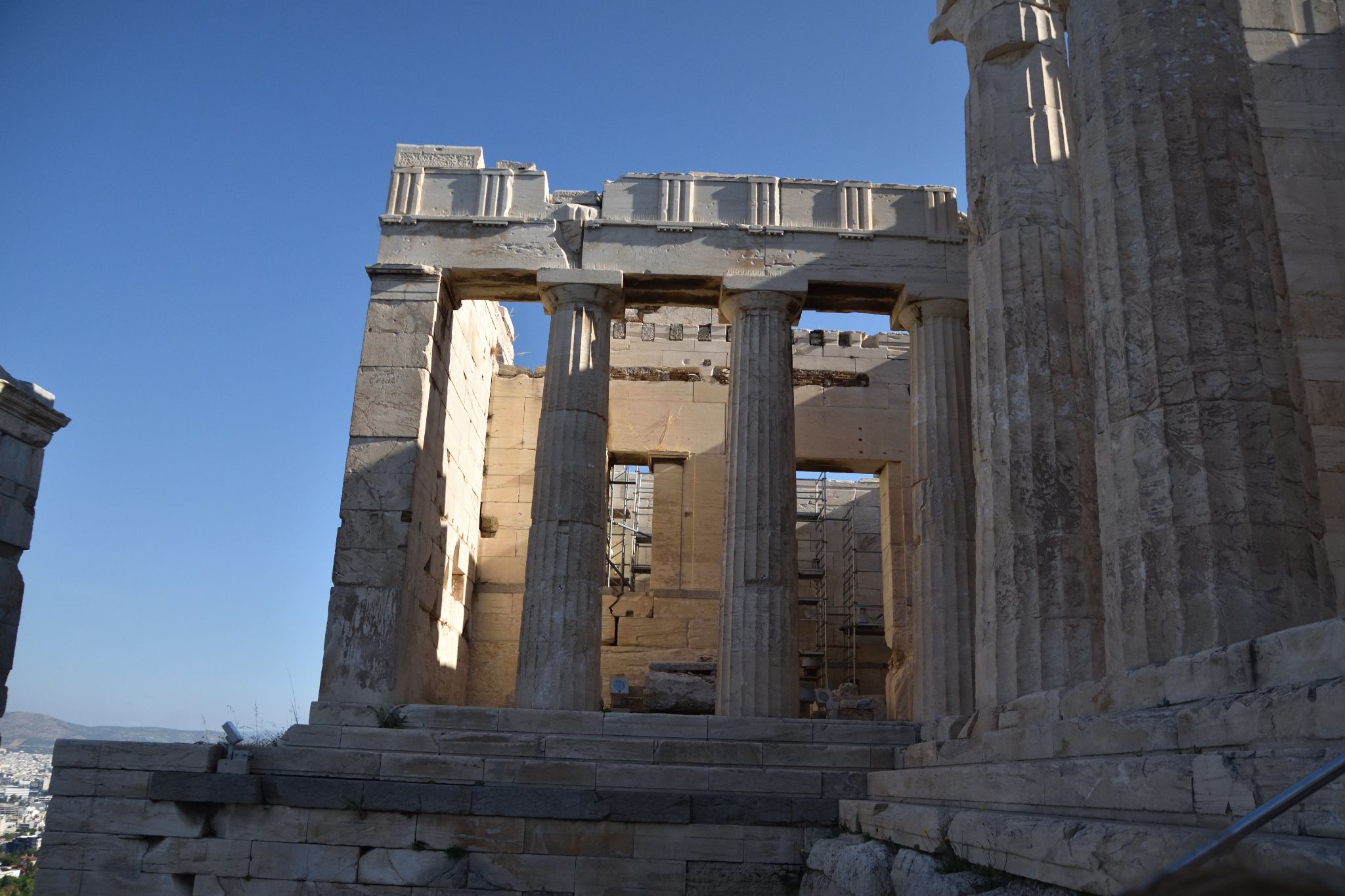 View of Propylaea or entrance gateway to the Acropolis of Athens